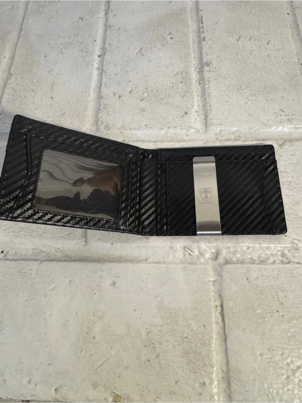 TRAVANDO Black Carbon Fiber Slim Bifold Wallet Money Clip RFID
